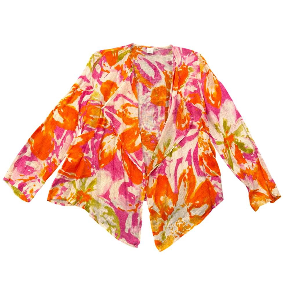 Jones New York‎ NWT 100% Linen Abstract Floral Waterfall Cardigan Jacket XS
